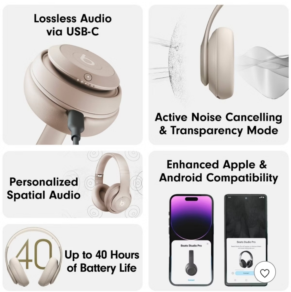 Beats Studio Pro Bluetooth Wireless Headphones/ Sandstone - Picture 4 of 15